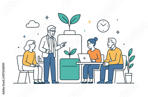 Professionals maintaining long-term engagement and preventing routine fatigue together during a reflective productivity session in a calm modern