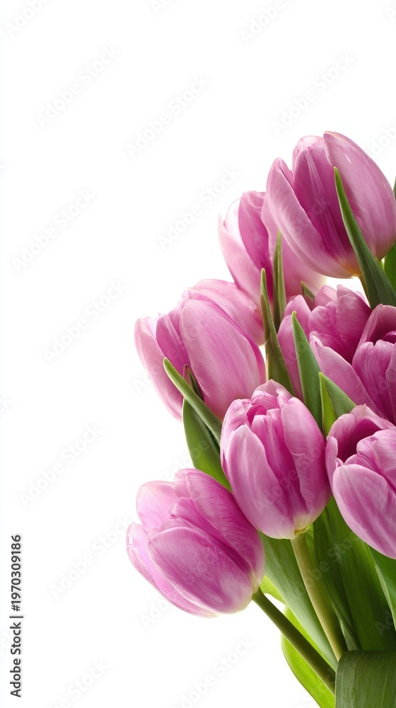 Fototapeta premium Pink Tulips Bouquet Isolated on White Background Fresh Spring Floral Arrangement