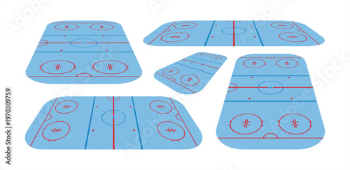 A hockey rink with markings. A court for the sport of ice hockey. A fixture of a match, competition, or championship. Vector.