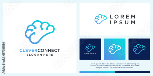 Clever connect logo design template with tech mind
