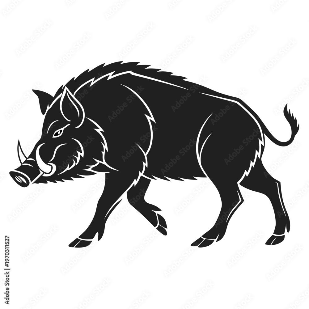 Fototapeta premium Wild Boar Silhouette Vector – Aggressive Forest Animal Illustration