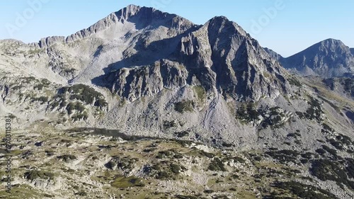 Aerial Drone View of Sunny Autumn Peaks in the Pirin Mountains