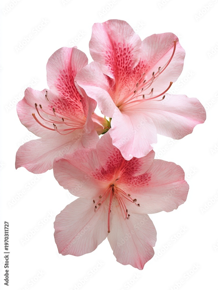 Naklejka premium Pink Azalea Flowers Isolated on White Background Vibrant Spring Bloom Composition