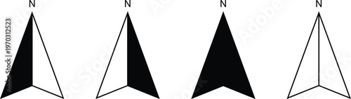 Set of north direction compass vector, navigation directional symbol, north indicator design.