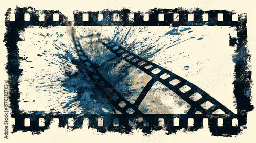 distressed vintage blank 35mm film strip frame with grunge speckled cracked texture and torn borders