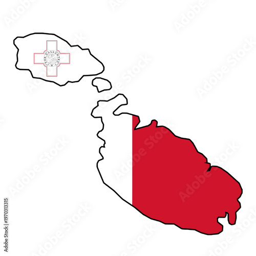 Malta Flag in Map Shape with Black Outline