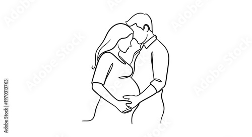 line drawing of a pregnant woman and a man touching her belly lovingly