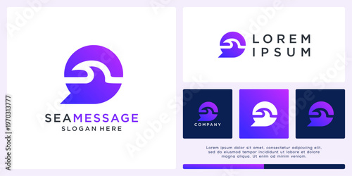 Sea message logo design template with wave