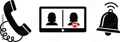 Communication icons vintage phone video call bell isolated