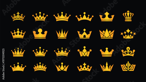 Luxury Gold Crown Set Royal King Queen Crowns Heraldic Symbols Premium Decorative Crown Icons Vector Collection