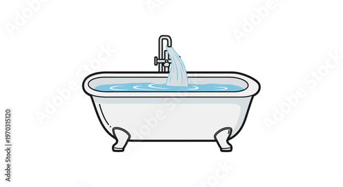 Bathtub with running water illustration for relaxation and hygiene concept
