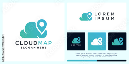 Cloud map logo design template