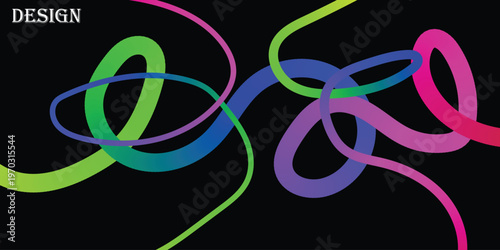 Vibrant, abstract ribbon swirls in rainbow colors against a black background, evoking creativity and dynamism