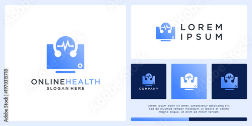 Online health logo design with screen and pulse