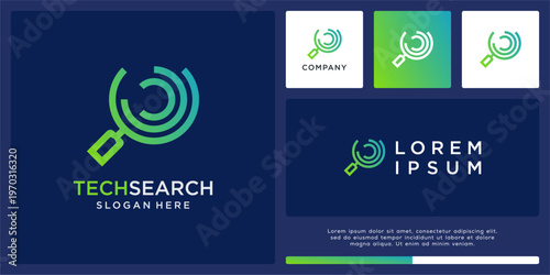 Tech search logo design template with line