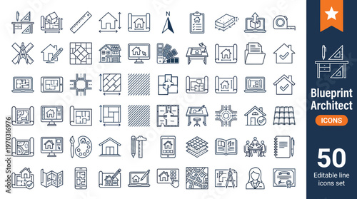 Architecture and Construction Line Icons Set with Building Design and Engineering Symbols