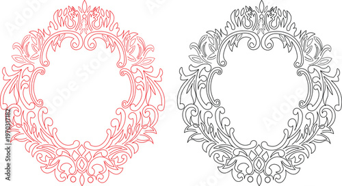 Elegant heart shaped floral frame set featuring vintage victorian scroll patterns and ornate leaf ornaments in a vector illustration design