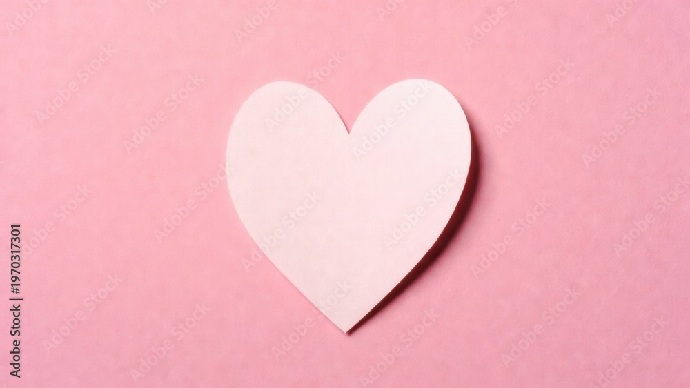 Fototapeta premium Paper heart centered on pink background with soft shadow