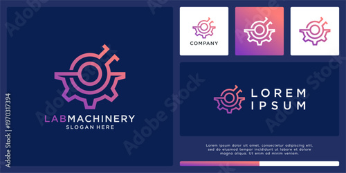 Lab machinery logo design with gear and tube