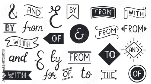 Set of vector sale labels and tags featuring hand drawn doodle business icons and sketch illustration symbols for web design