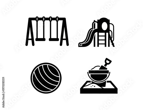 Collection of Play Ground Icons Swings, Slide, Ball, and Sandbox