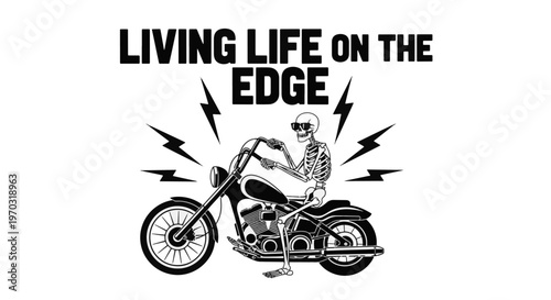 Sarcastic Skull Enjoying a Thrilling Ride on a Classic Motorcycle While Living Life on the Edge