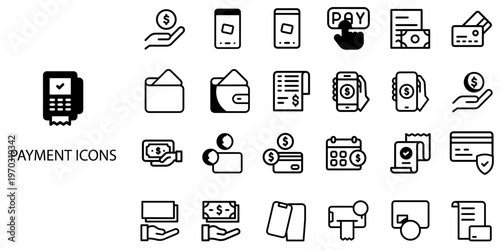 Payment simple concept 24 Black and White color icons set .Vector illustration.