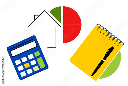 Financial planning concept vector illustration with calculator, pie chart, notebook and pen for managing personal finance and household budget