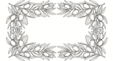 Olive branch frame border with leaves and olives