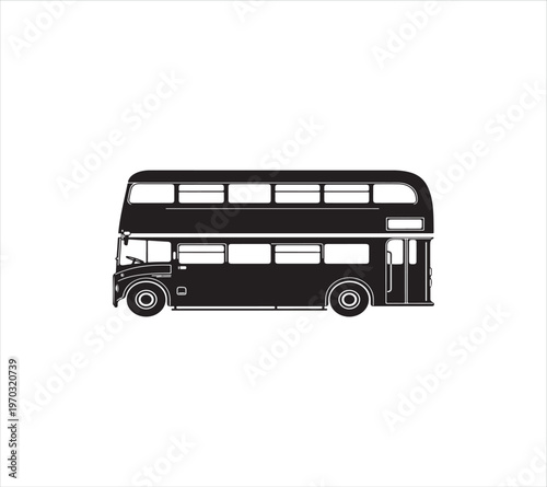 Black silhouette of a classic double decker bus vehicle side view