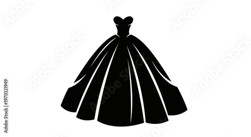 Elegant Black Ball Gown Silhouette Icon.