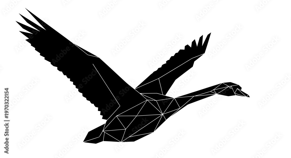 Obraz premium Geometric Black Swan Flying Silhouette Vector Art.