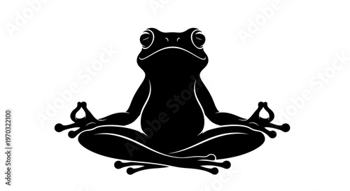 Silhouette of a frog meditating in a yoga pose.