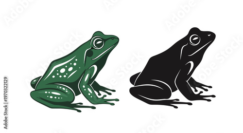 Green Frog and Black Silhouette Side by Side.