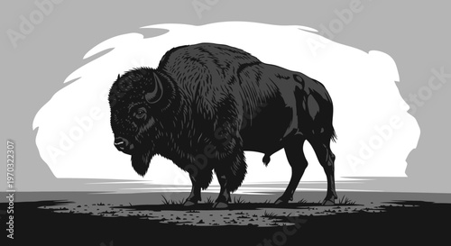 Majestic Bison Standing Proudly in a Stylized Landscape.