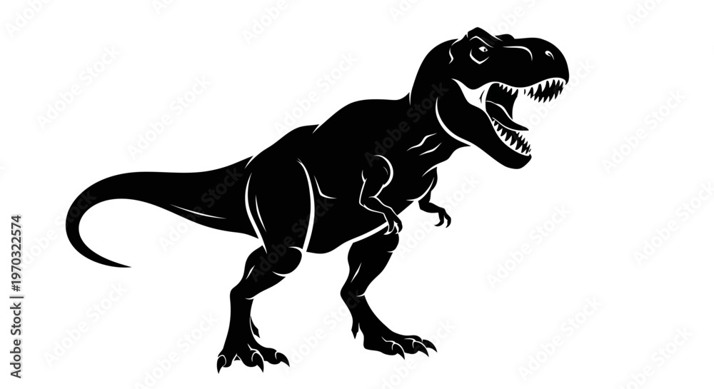 Fototapeta premium Silhouette of a fierce Tyrannosaurus Rex dinosaur roaring.