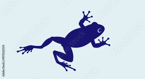 Silhouette of a Blue Frog in Motion on a Light Blue Background.