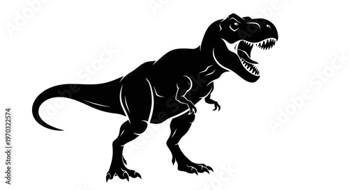Silhouette of a fierce Tyrannosaurus Rex dinosaur roaring.