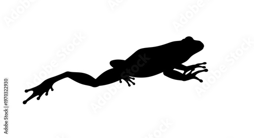 Silhouette of a frog in motion against a white background.