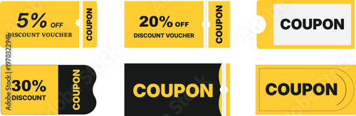 Set of discount coupons and vouchers for sale promotion business marketing.