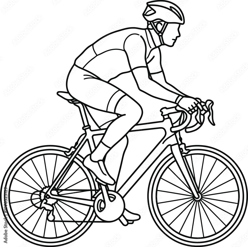 Naklejka premium Modern minimalist line art illustration of a professional road cyclist in racing position