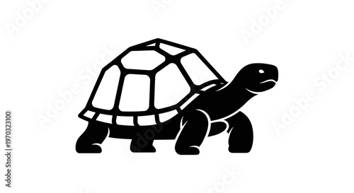 Stylized Black Silhouette of a Tortoise Walking.