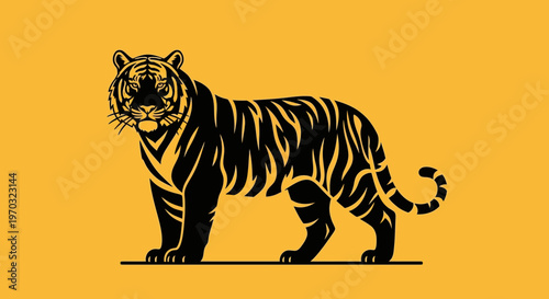 Stylized Tiger Illustration on Yellow Background.
