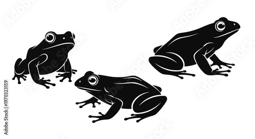 Three Black Frogs Silhouette Illustration.