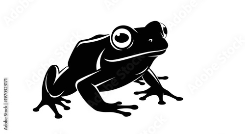Stylized Black Silhouette of a Frog with Big Eyes.