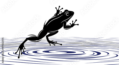 Silhouette of a Frog Jumping into Rippling Water.