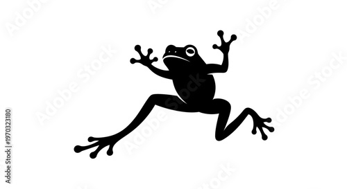 Silhouette of a frog jumping on a white background.