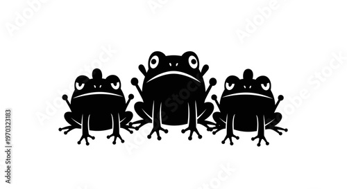 Three Black Frogs Silhouette Illustration.