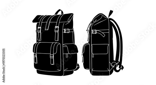 Two Black Backpacks Illustration.