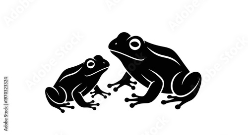 Two Black Frogs Silhouette Illustration.